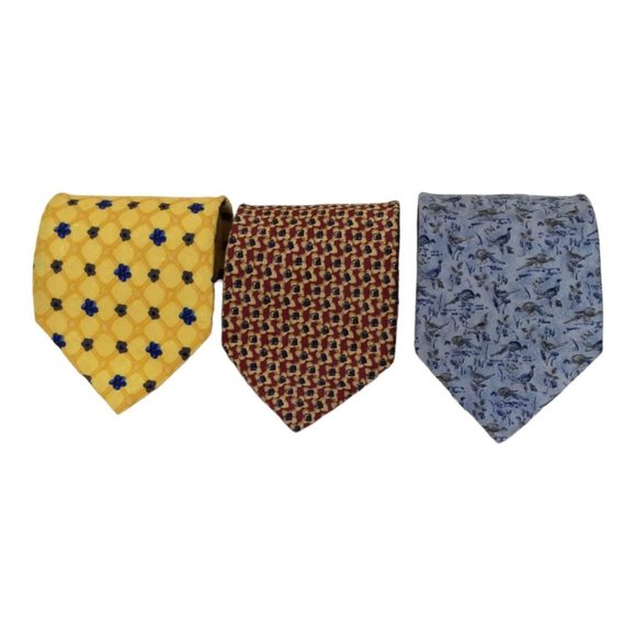 Lot of 3 ERMENEGILDO ZEGNA Geometric Bird FloralSilk Tie ItalyEC